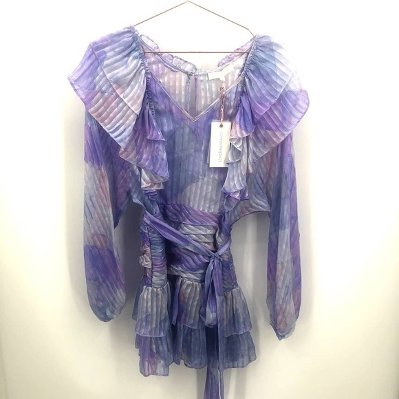 LOVESHACKFANCY Moxie Raindrop 100% Silk Purple Mini Dress Size 4 NEW - Picture 3 of 9